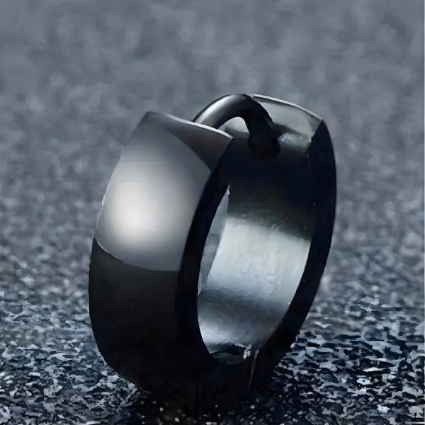 BLACK COBALT CREST - 7mm Titanium Steel Hoop Earrings for Men & Boys (2 Pcs)