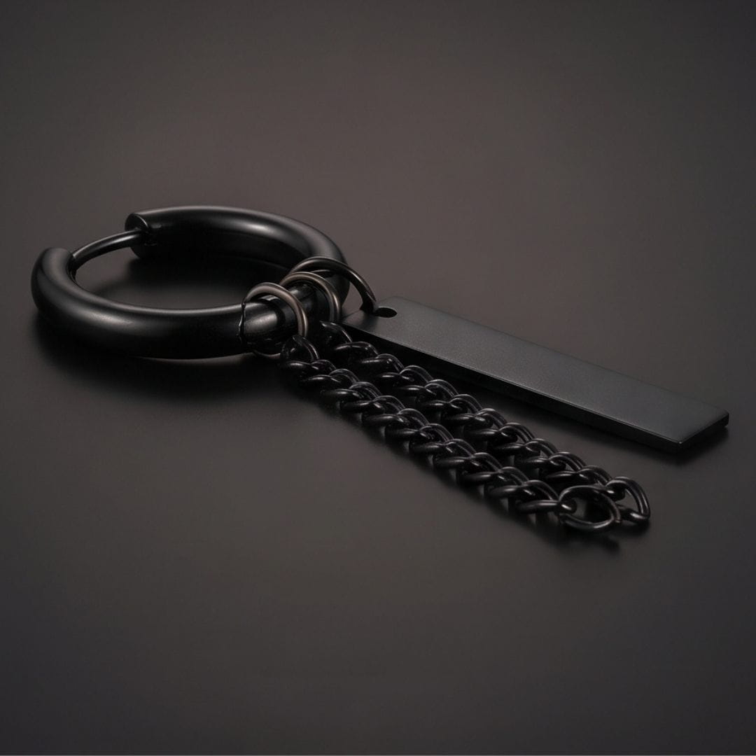 THE MEN THING Nose & Ear Ring CHAIN BAR DROP - Stainless Steel Earring in Black for Men & Boys