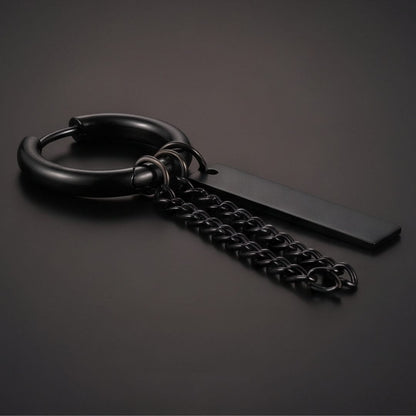 THE MEN THING Nose & Ear Ring CHAIN BAR DROP - Stainless Steel Earring in Black for Men & Boys