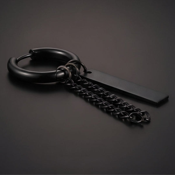 CHAIN BAR DROP - Stainless Steel Earring in Black for Men & Boys