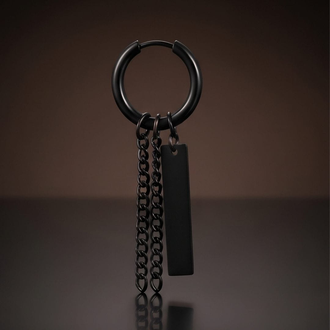 THE MEN THING Nose & Ear Ring CHAIN BAR DROP - Stainless Steel Earring in Black for Men & Boys