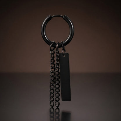 THE MEN THING Nose & Ear Ring CHAIN BAR DROP - Stainless Steel Earring in Black for Men & Boys