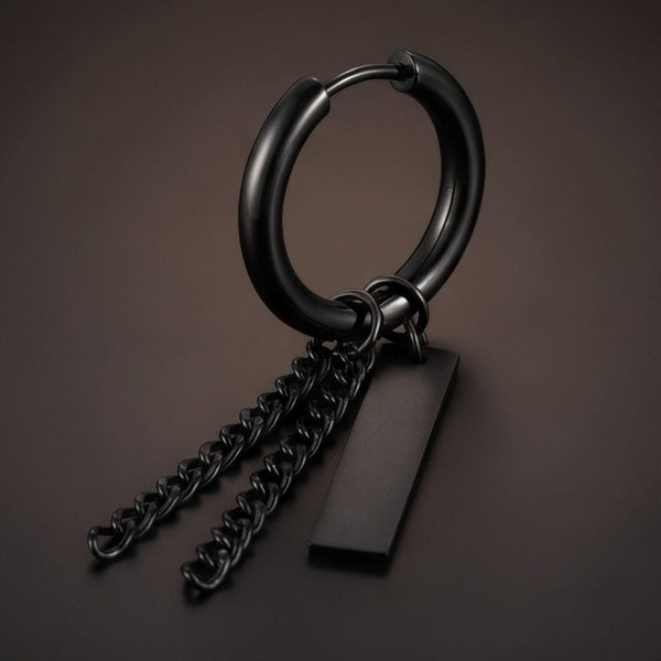 CHAIN BAR DROP - Stainless Steel Earring in Black for Men & Boys