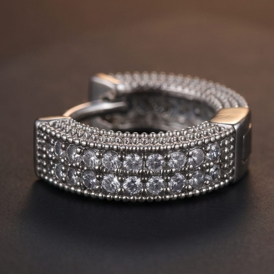 THE MEN THING Nose & Ear Ring CRYSTAL PAVE HOOP - Stainless Steel Earring in Steel for Men & Boys