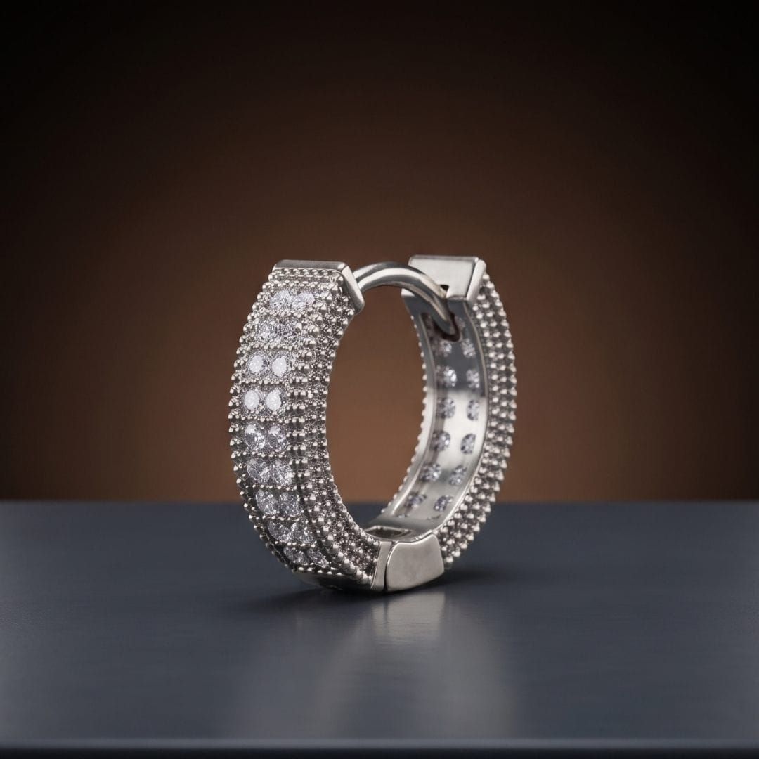 THE MEN THING Nose & Ear Ring CRYSTAL PAVE HOOP - Stainless Steel Earring in Steel for Men & Boys