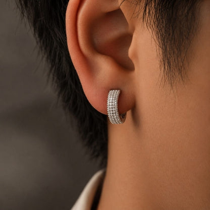 THE MEN THING Nose & Ear Ring CRYSTAL PAVE HOOP - Stainless Steel Earring in Steel for Men & Boys