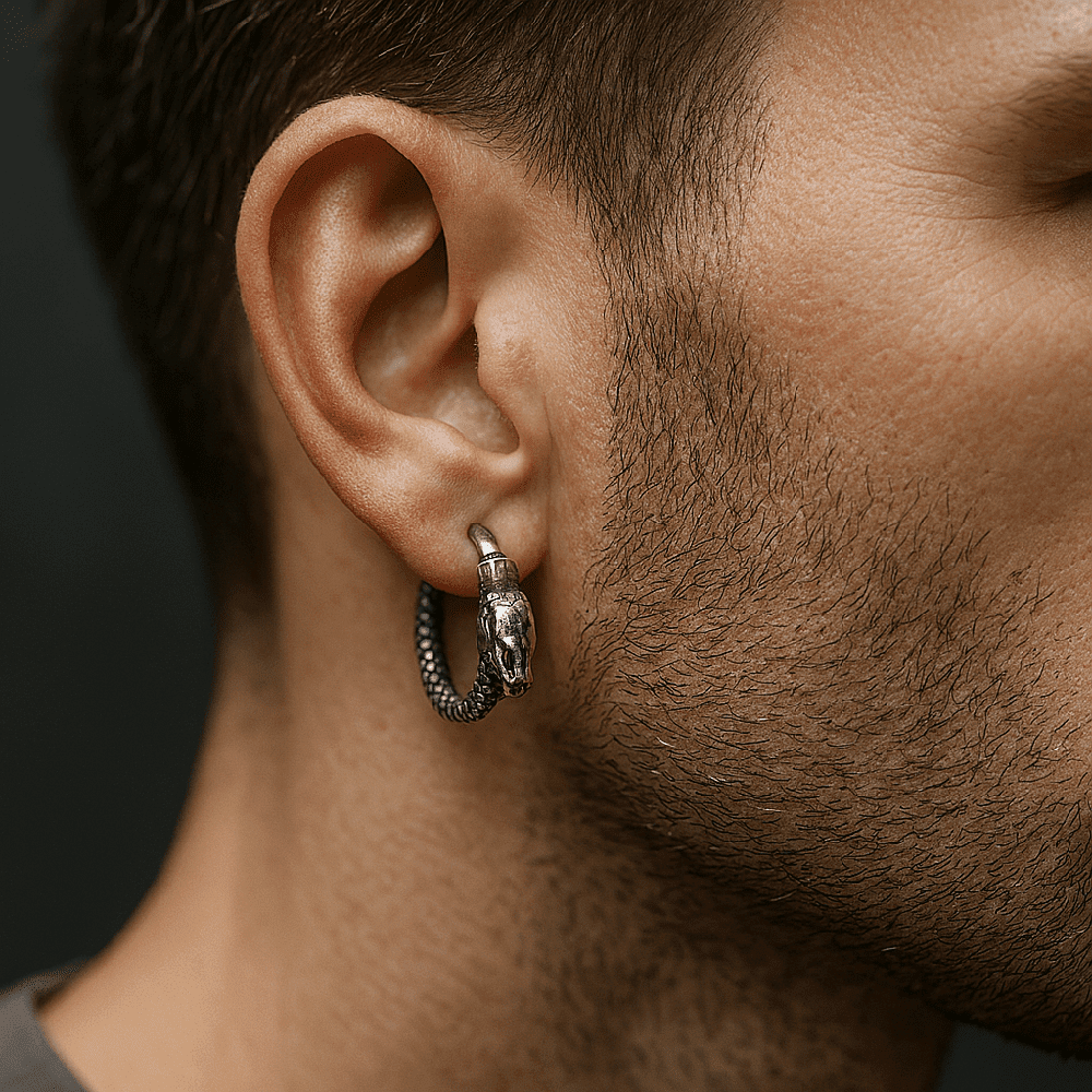 THE MEN THING Nose & Ear Ring FANG  - Titanium Steel Hoop Earrings for Men & Boys (2 Pcs)