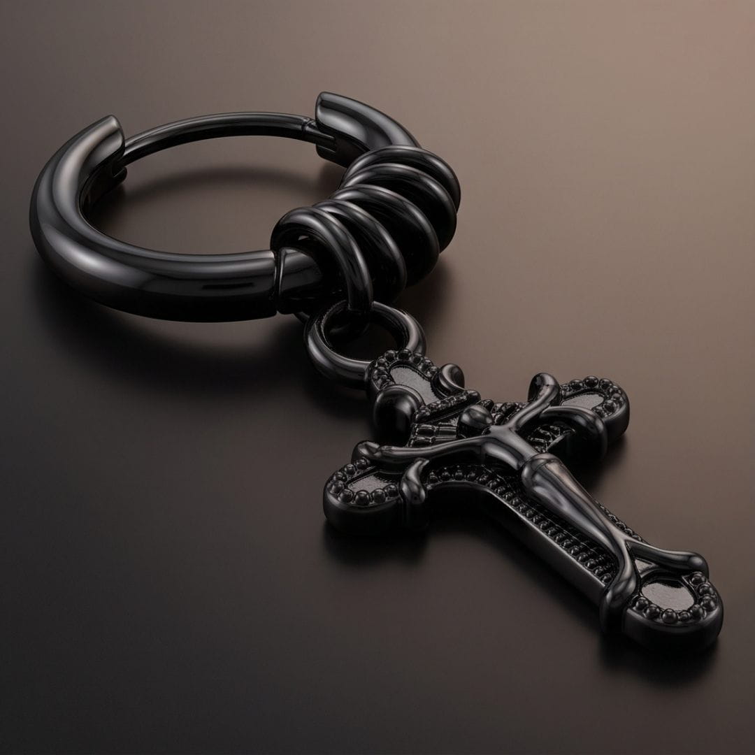 THE MEN THING Nose & Ear Ring MIDNIGHT RELIC BLACK - Stainless Steel Earring for Men & Boys — Black Polished Finish