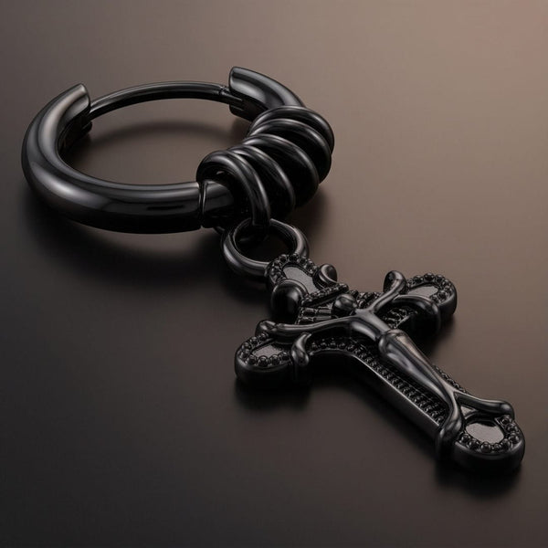 MIDNIGHT RELIC BLACK - Stainless Steel Earring for Men & Boys — Black Polished Finish