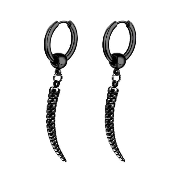 ANTLER - BLACK - Pure Titanium Steel Ear Hoop Earrings for Men & Boys (2 Pcs)
