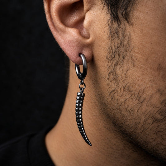 THE MEN THING Nose & Ear Ring Pair  (Both Ears) ANTLER - BLACK - Pure Titanium Steel Ear Hoop Earrings for Men & Boys (2 Pcs)