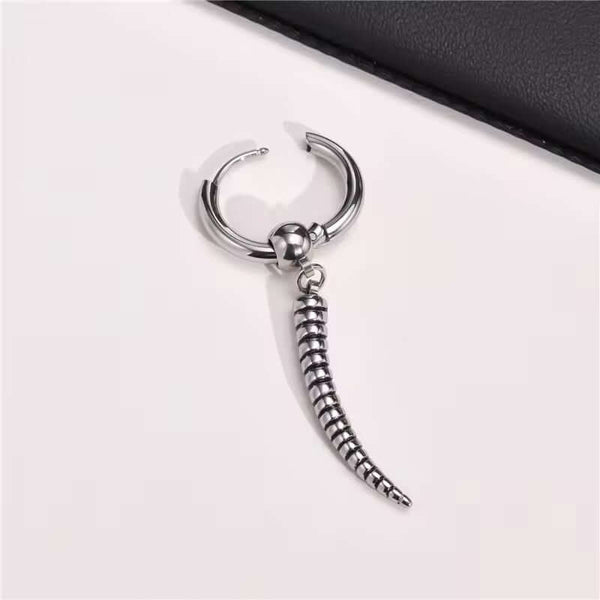 ANTLER - SILVER - Pure Titanium Steel Ear Hoop Earrings for Men & Boys (2 Pcs)