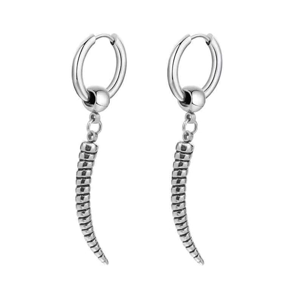 ANTLER - SILVER - Pure Titanium Steel Ear Hoop Earrings for Men & Boys (2 Pcs)