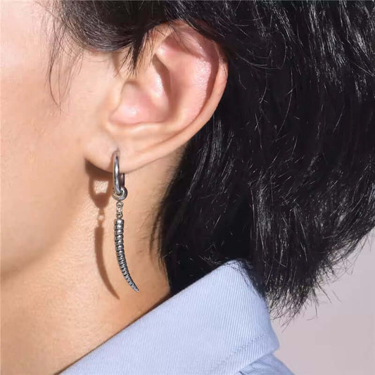 THE MEN THING Nose & Ear Ring Pair  (Both Ears) ANTLER - SILVER - Pure Titanium Steel Ear Hoop Earrings for Men & Boys (2 Pcs)