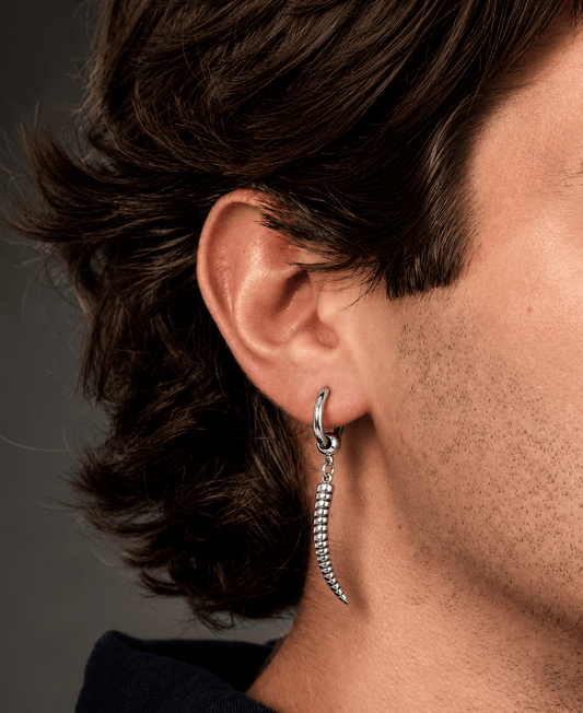 THE MEN THING Nose & Ear Ring Pair  (Both Ears) ANTLER - SILVER - Pure Titanium Steel Ear Hoop Earrings for Men & Boys (2 Pcs)