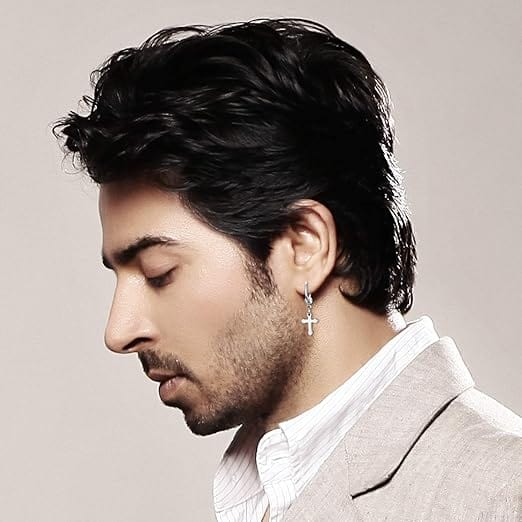 ARCADIA SILVER CROSS DROP - Titanium Steel Hoop Earrings for Men & Boys (2 Pcs)