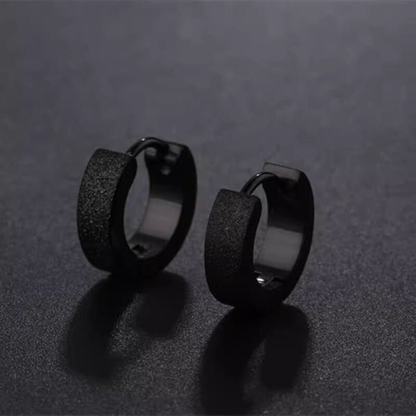 ARCTIC BLACK HALO - 5mm Titanium Steel Hoop Earrings for Men & Boys (2 Pcs)
