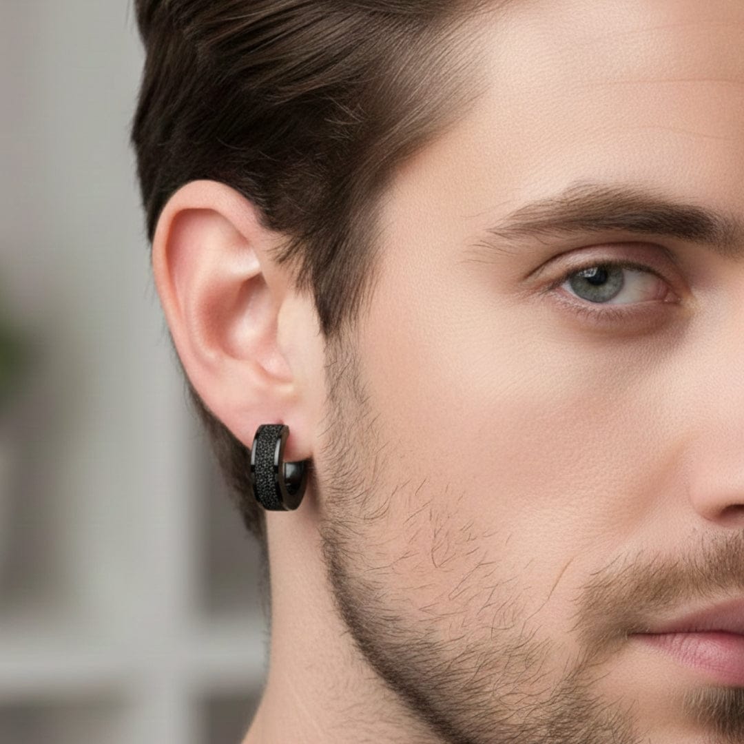 THE MEN THING Nose & Ear Ring Pair (Both Ears) AURORA BLACK - 5mm Titanium Steel Hoop Earrings for Men & Boys (2 Pcs)