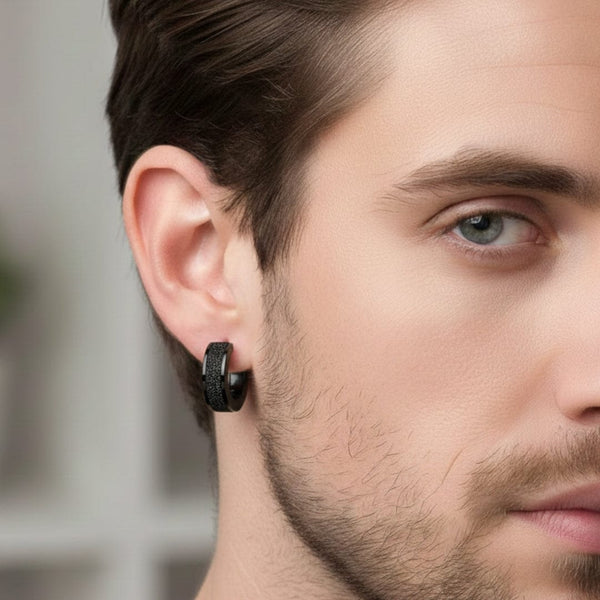 AURORA BLACK - 5mm Titanium Steel Hoop Earrings for Men & Boys (2 Pcs)