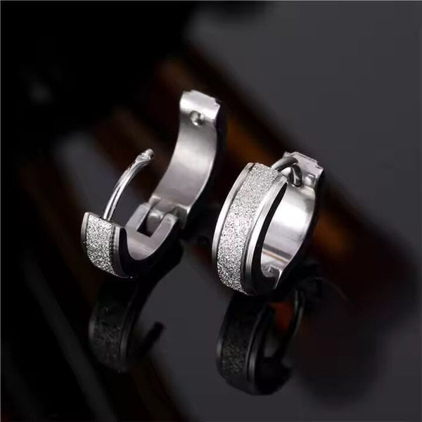 AURORA SILVER - 5mm Titanium Steel Hoop Earrings for Men & Boys (2 Pcs)