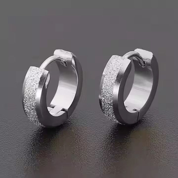 AURORA SILVER - 5mm Titanium Steel Hoop Earrings for Men & Boys (2 Pcs)