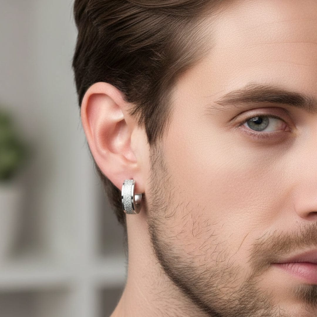 THE MEN THING Nose & Ear Ring Pair (Both Ears) AURORA SILVER - 5mm Titanium Steel Hoop Earrings for Men & Boys (2 Pcs)