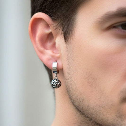 THE MEN THING Nose & Ear Ring Pair  (Both Ears) BALI BALL - Titanium Steel Hoop Earrings for Men & Boys (2 Pcs)