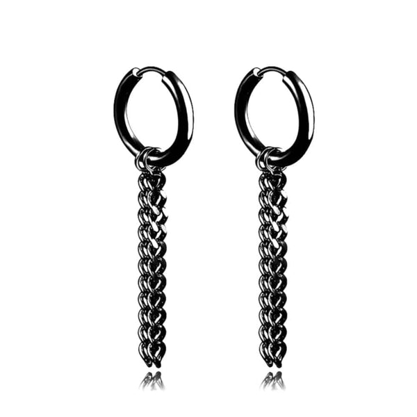 BLACK NOCTURNE LINK - 2mm Titanium Steel Hoop Earrings for Men & Boys (2 Pcs)