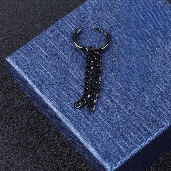 BLACK NOCTURNE LINK - 2mm Titanium Steel Hoop Earrings for Men & Boys (2 Pcs)