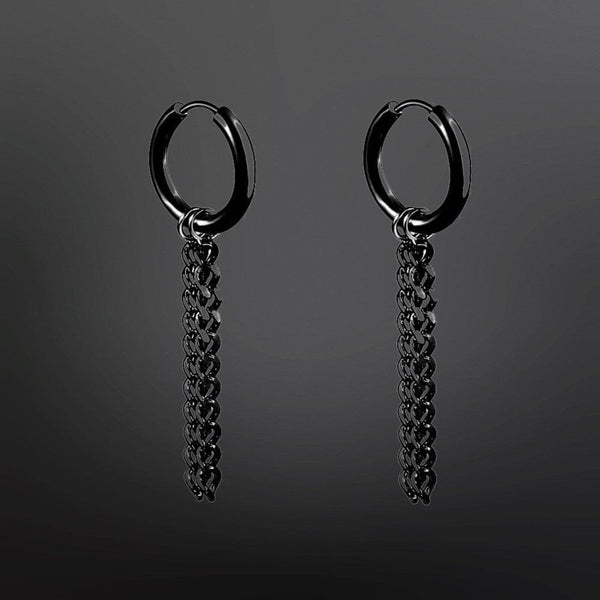BLACK NOCTURNE LINK - 2mm Titanium Steel Hoop Earrings for Men & Boys (2 Pcs)
