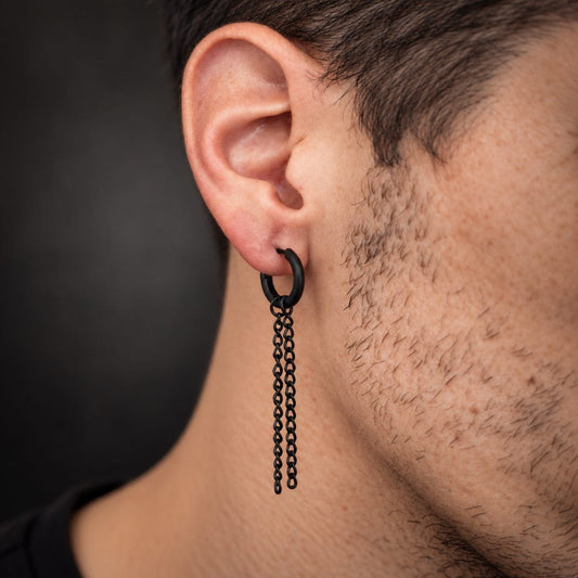 THE MEN THING Nose & Ear Ring Pair (Both Ears) BLACK NOCTURNE LINK - 2mm Titanium Steel Hoop Earrings for Men & Boys (2 Pcs)