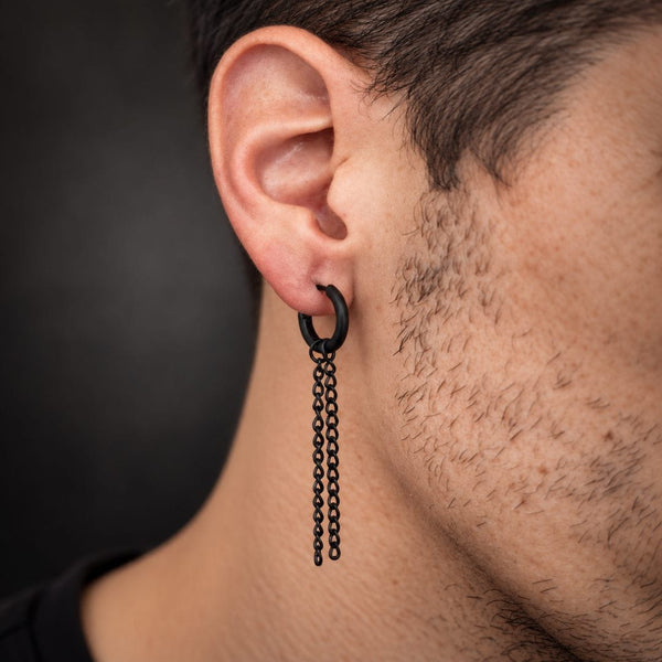 BLACK NOCTURNE LINK - 2mm Titanium Steel Hoop Earrings for Men & Boys (2 Pcs)