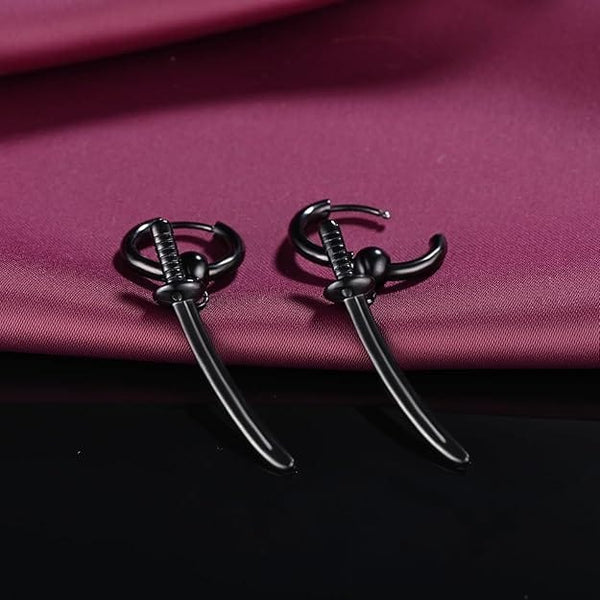 BLACK SAMURAI GLEAM - 2.5mm Titanium Steel Hoop Earrings for Men & Boys (2 Pcs)