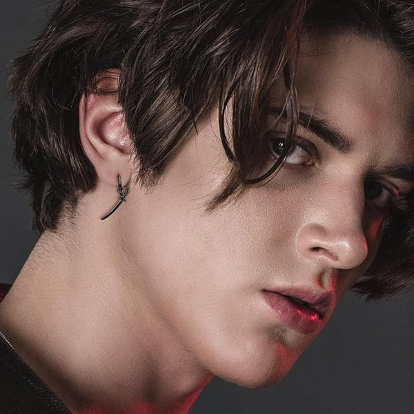 BLACK SAMURAI GLEAM - 2.5mm Titanium Steel Hoop Earrings for Men & Boys (2 Pcs)