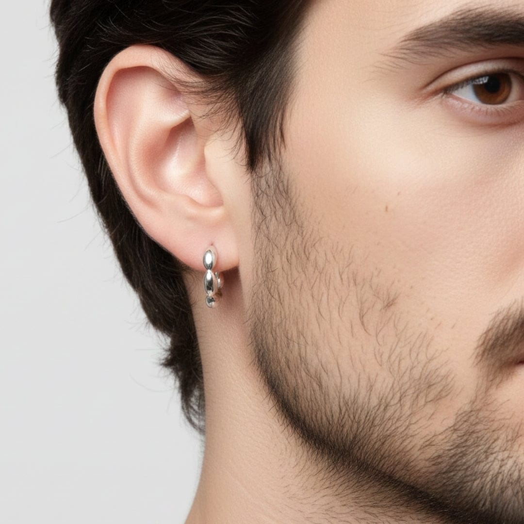 THE MEN THING Nose & Ear Ring Pair (Both Ears) BREEZE CURVE - Titanium Steel Hoop Earrings for Men & Boys (2 Pcs)