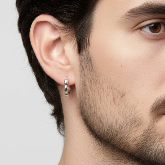 THE MEN THING Nose & Ear Ring Pair (Both Ears) BREEZE CURVE - Titanium Steel Hoop Earrings for Men & Boys (2 Pcs)