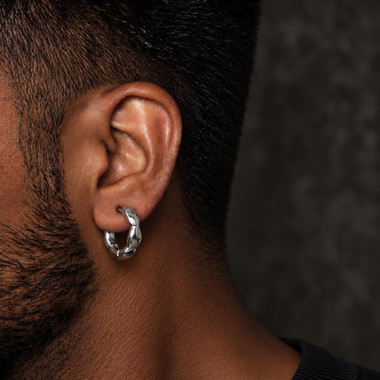 THE MEN THING Nose & Ear Ring Pair (Both Ears) BREEZE CURVE - Titanium Steel Hoop Earrings for Men & Boys (2 Pcs)