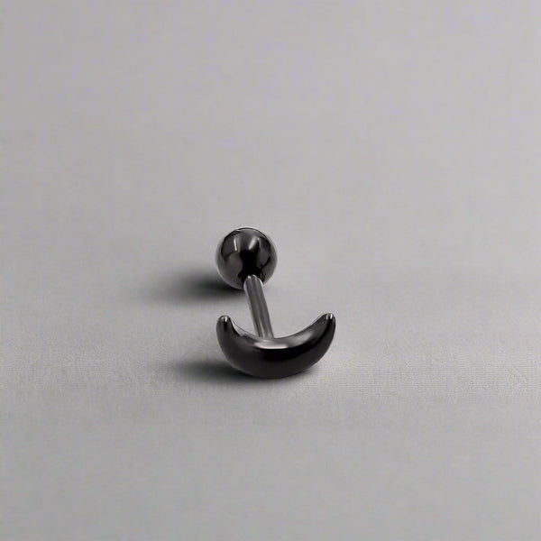 CRESCENT MOON - Pure Titanium Steel Piercing Screw Ball Ear Earrings for Men & Boys (2 Pcs)