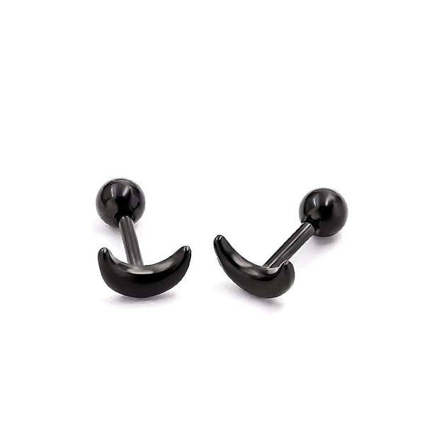 CRESCENT MOON - Pure Titanium Steel Piercing Screw Ball Ear Earrings for Men & Boys (2 Pcs)