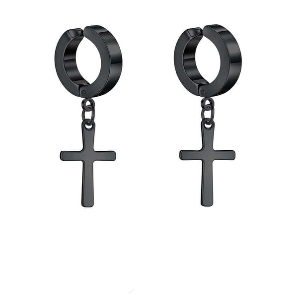 CROSS FAITH BLACK - Non-Piercing Pure Titanium Steel Earring for Men & Boys (2 Pcs)