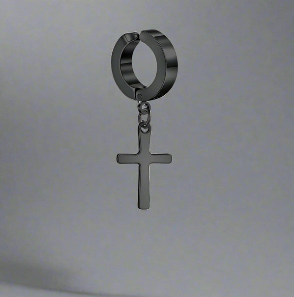 CROSS FAITH BLACK - Non-Piercing Pure Titanium Steel Earring for Men & Boys (2 Pcs)