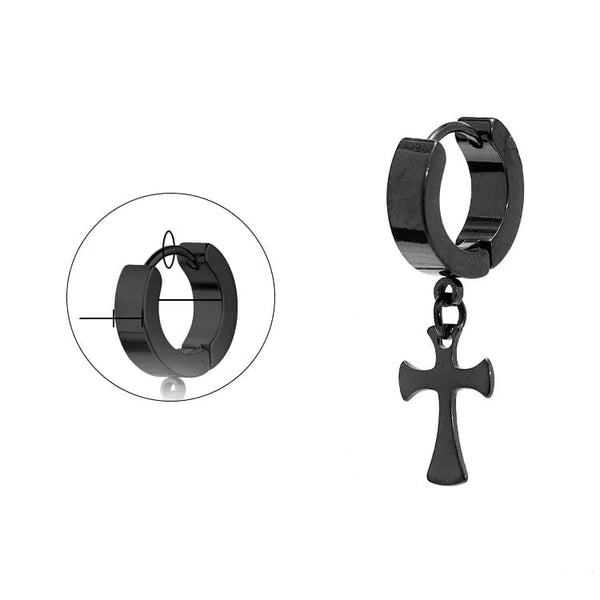 CROSS FIXION - Pure Titanium Steel Ear Hoop Earrings for Men & Boys (2 Pcs)