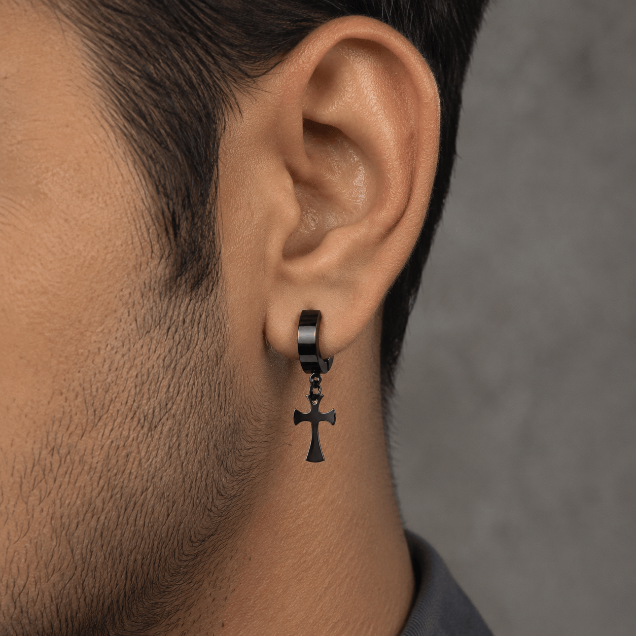 THE MEN THING Nose & Ear Ring Pair  (Both Ears) CROSS FIXION - Pure Titanium Steel Ear Hoop Earrings for Men & Boys (2 Pcs)