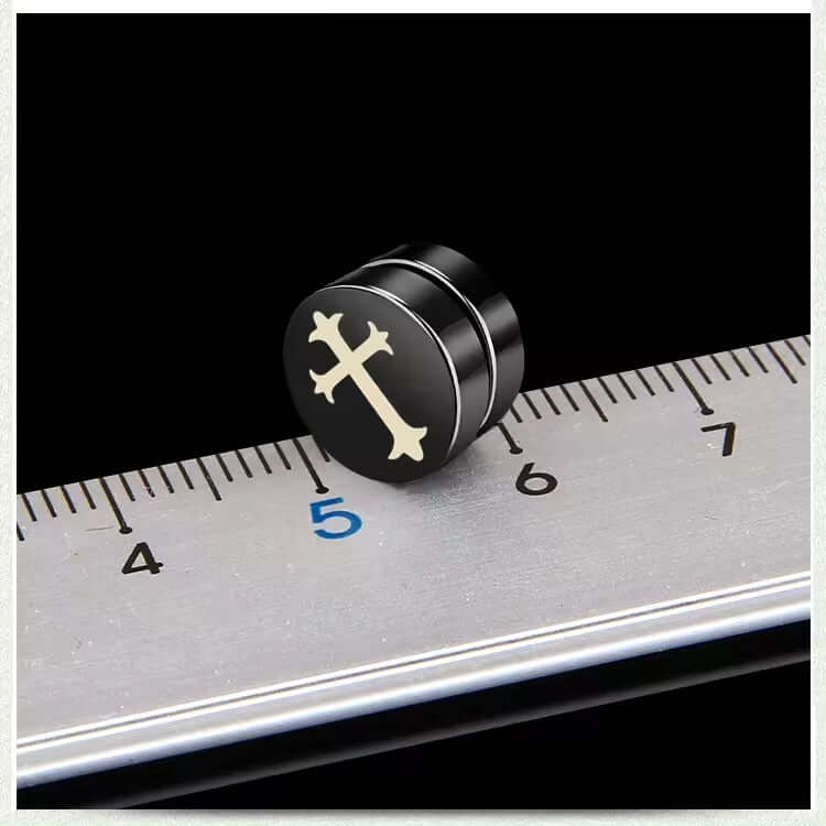 THE MEN THING Nose & Ear Ring Pair  (Both Ears) CROSS FOURCHEE - Magnetic Non-Piercing Pure Titanium Steel Studs Earrings for Men & Boys (2 Pcs)