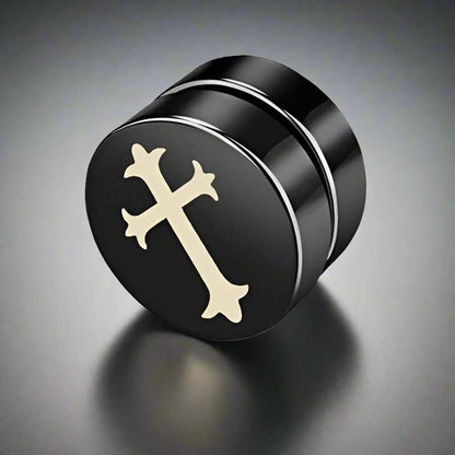 THE MEN THING Nose & Ear Ring Pair  (Both Ears) CROSS FOURCHEE - Magnetic Non-Piercing Pure Titanium Steel Studs Earrings for Men & Boys (2 Pcs)