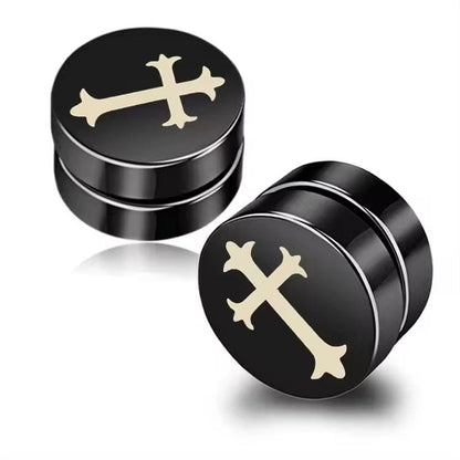 THE MEN THING Nose & Ear Ring Pair  (Both Ears) CROSS FOURCHEE - Magnetic Non-Piercing Pure Titanium Steel Studs Earrings for Men & Boys (2 Pcs)
