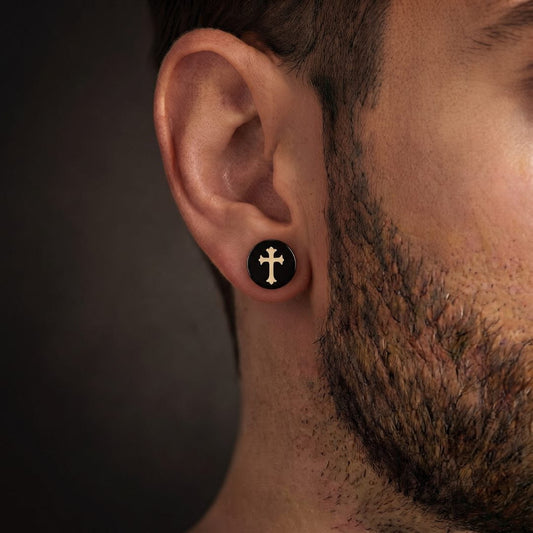 THE MEN THING Nose & Ear Ring Pair  (Both Ears) CROSS FOURCHEE - Magnetic Non-Piercing Pure Titanium Steel Studs Earrings for Men & Boys (2 Pcs)