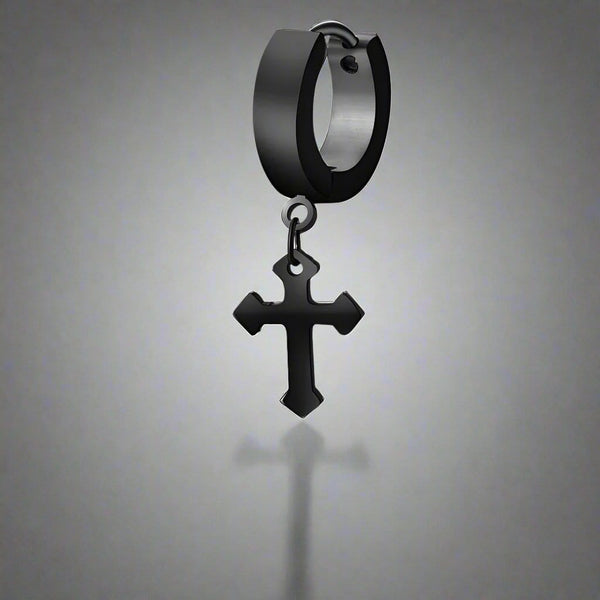 CROSSVIBE BLACK - Pure Titanium Steel Ear Hoop Earrings for Men & Boys (2 Pcs)