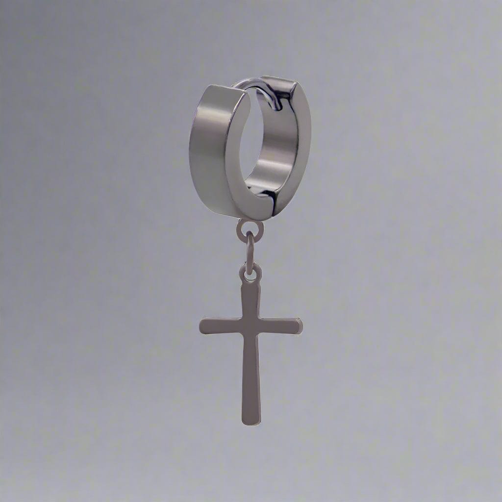 THE MEN THING Nose & Ear Ring Pair  (Both Ears) CRUCIS - BLACK - Titanium Steel Hoop Earrings for Men & Boys (2 Pcs)