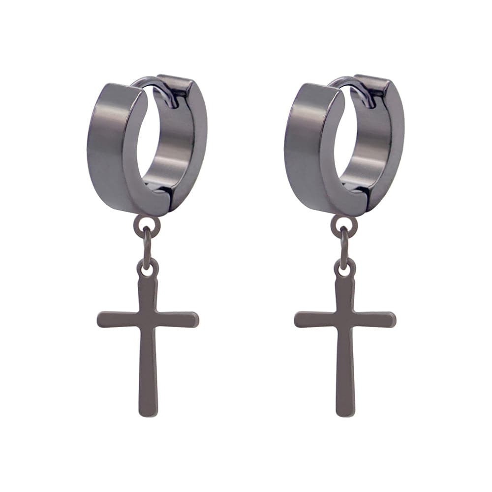 THE MEN THING Nose & Ear Ring Pair  (Both Ears) CRUCIS - BLACK - Titanium Steel Hoop Earrings for Men & Boys (2 Pcs)